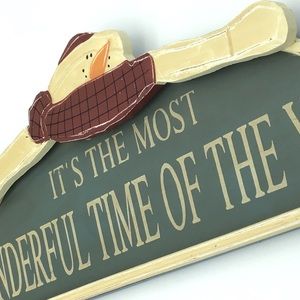 Wooden Holiday Snowman Plaque Most Wonderful Time